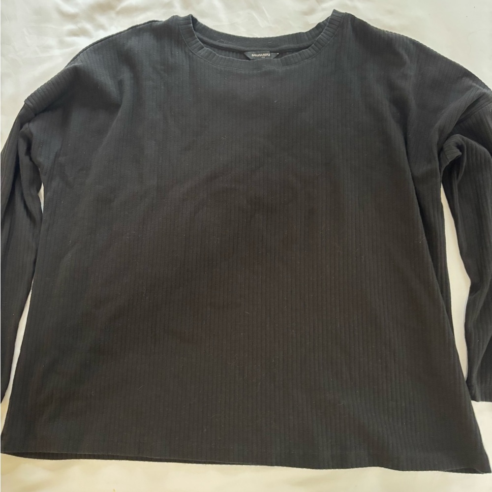 Banana Republic Women’s Black Ribbed Long Sleeve Top L